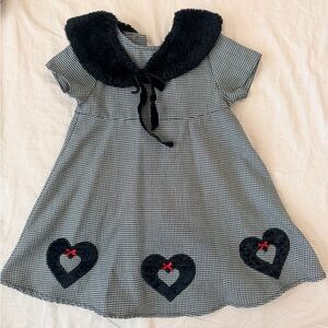 VINTAGE Bonnie Jean Girls Dress 2T–3T | Houndstooth Faux Fur Hearts